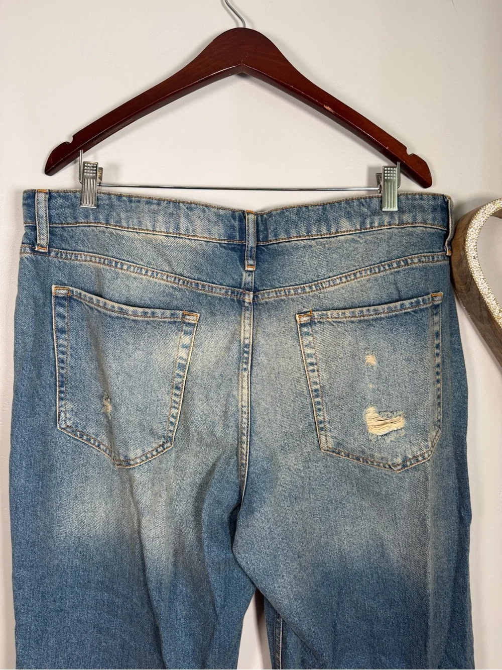 Topman Men's Distressed Relaxed Fit Jeans Blue Medium Wash 36x34 100% Cotton